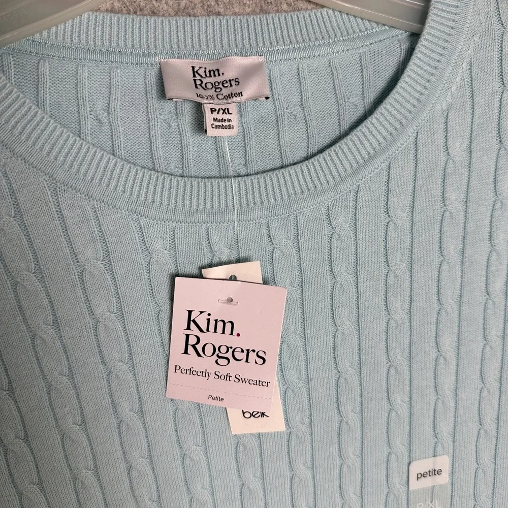 NWT Kim Rogers PXL Light Blue Sweater Long Sleeve‎ 100% Cotton Round Neck New